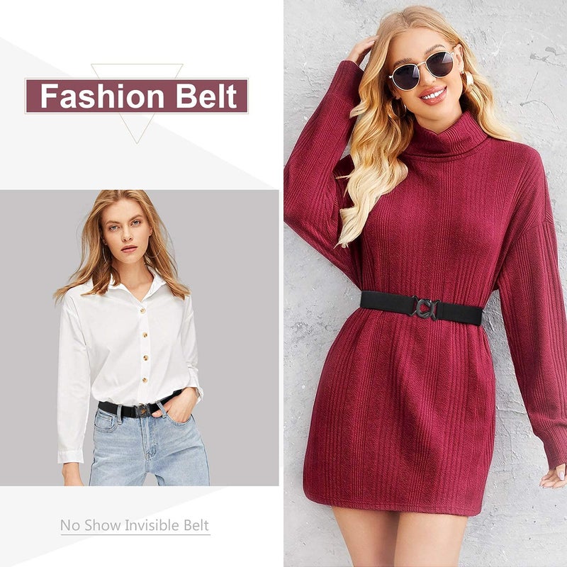 JASGOOD Women No Show Stretch Belt Adjustable Elastic Web Belt with Flat Buckle for Jeans Pants Casual Belts - Image 4